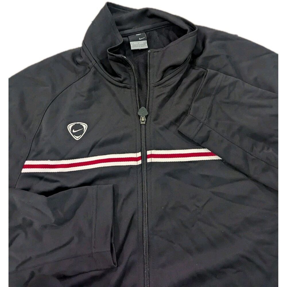 VINTAGE Nike Jacket Mens Large Black Track Full Zip Swoosh Logo Y2K